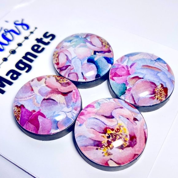 Set of 4 Magnets - Spring Floral Mauve Glass Refrigerator Kitchen Whiteboard - Picture 2 of 3